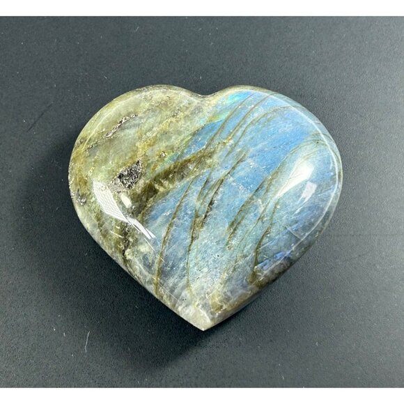 Labradorite Heart Shaped Paperweight Hand Carved Iridescent Crystal Gemstone - Picture 9 of 12